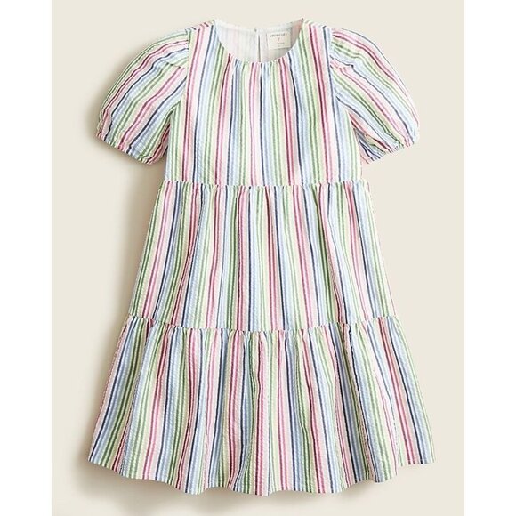 Girls' CREWCUTS J CREW Rainbow Striped Seersucker Tiered A-Line Dress, Size 8 - Picture 10 of 11